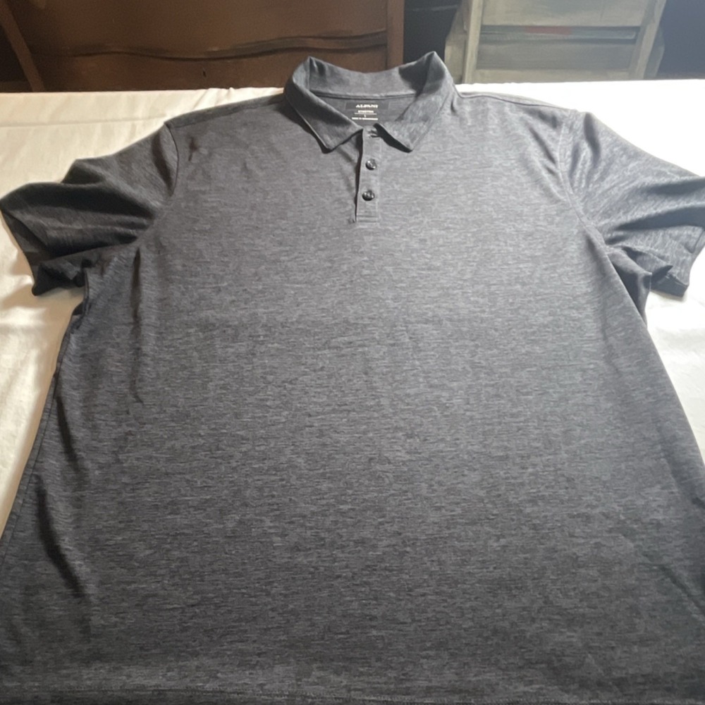 Alfani Stretch Polo Shirt Men Large Gray Short Sleeve Casual Modern Fit
